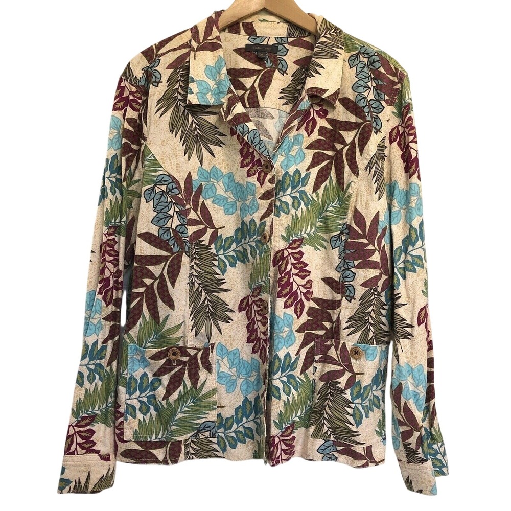 Amber Sun Womens Linen Cotton Floral Button Down Shirt Size XL‎ Multicolor